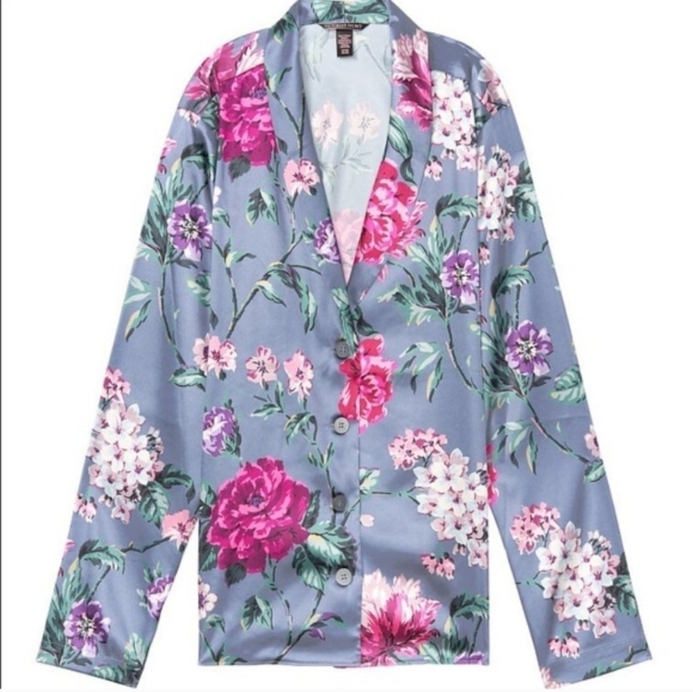 NWT Victoria Secret Floral Satin Flower Women's Button Down Pajamas Sz XL